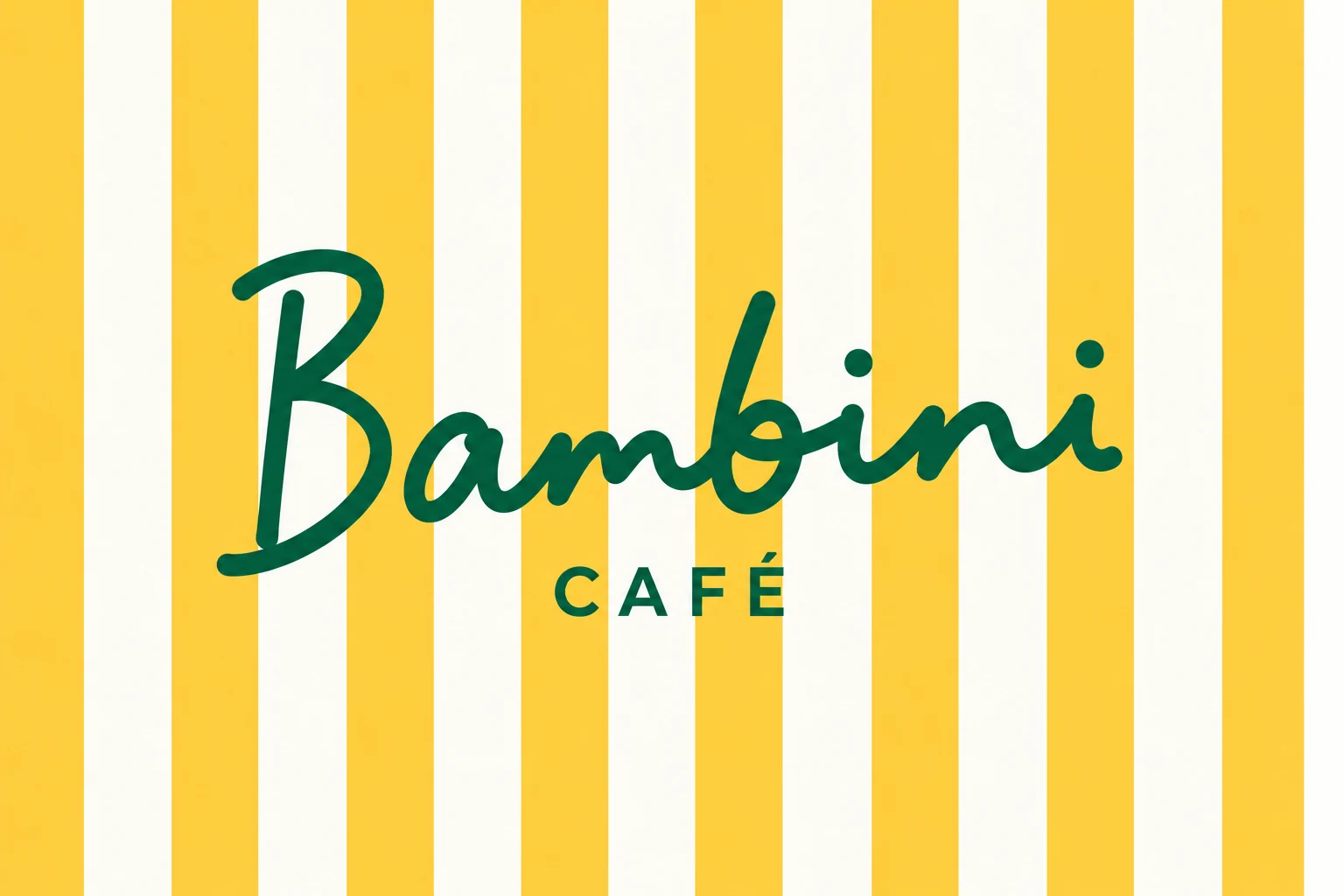 Bambini — green café logo on yellow and cream stripes