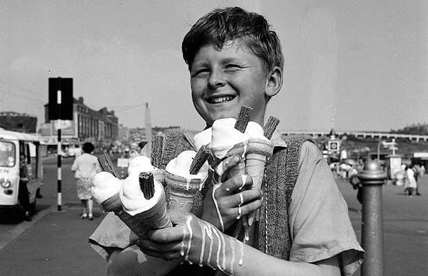 Bambini — vintage inspiration showing a boy holding ice-cream cones