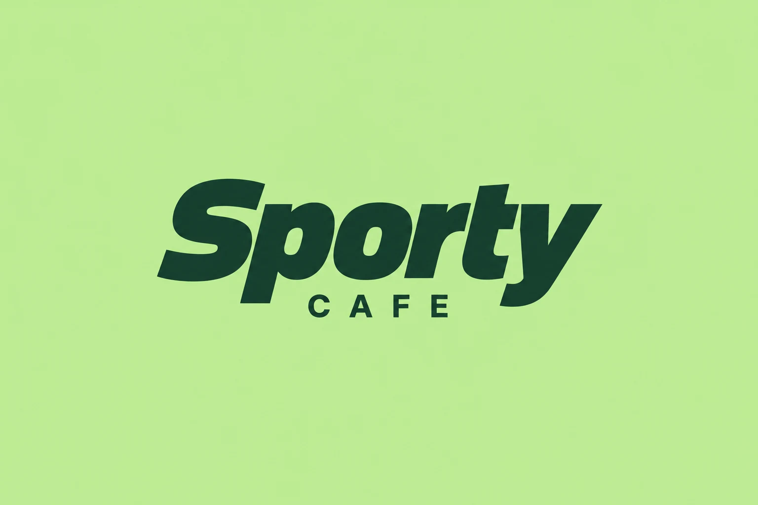 Sporty — dark green café logo on a light green background