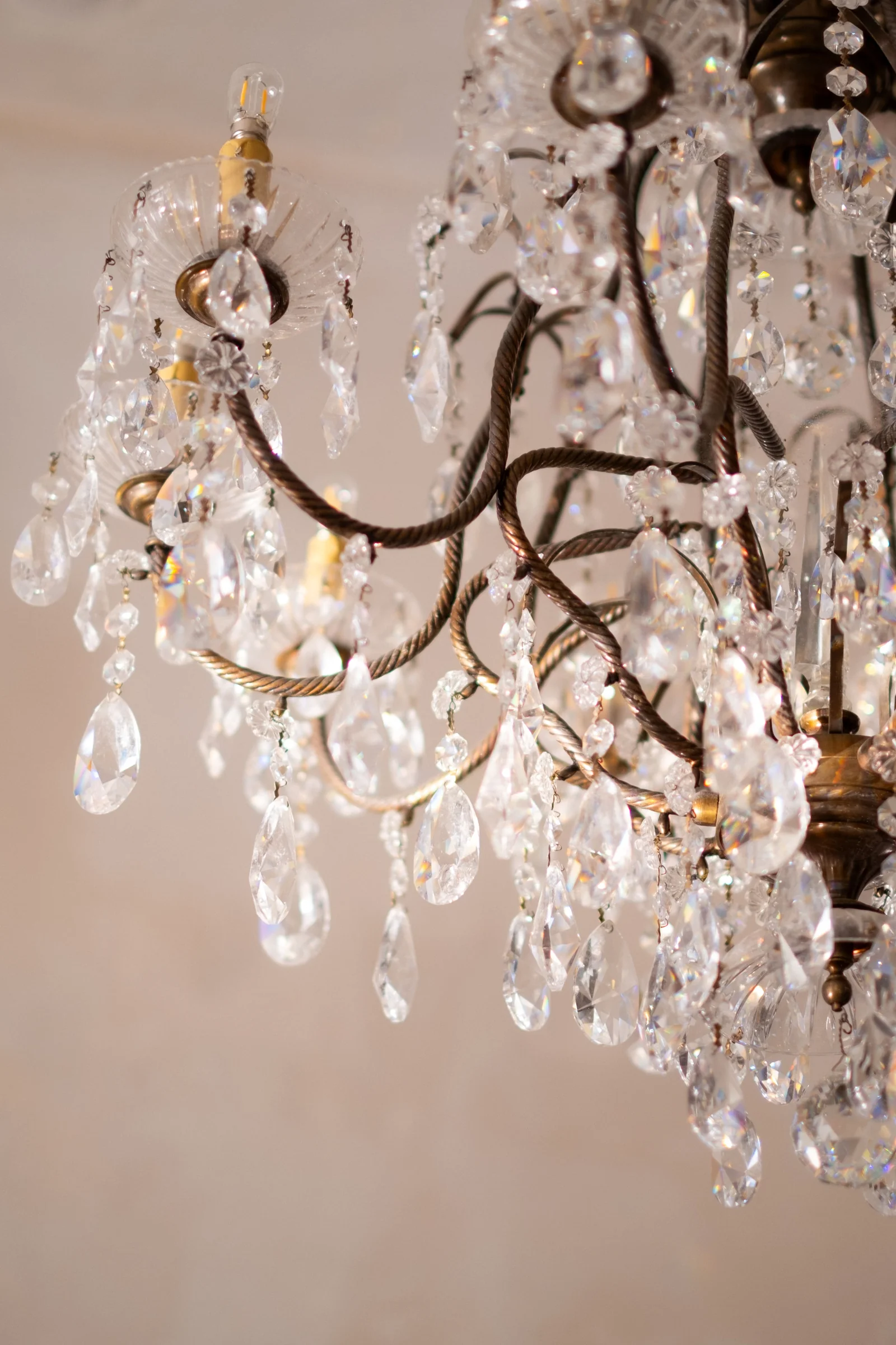 Crystal chandelier detail in the Zula Bistro dining room